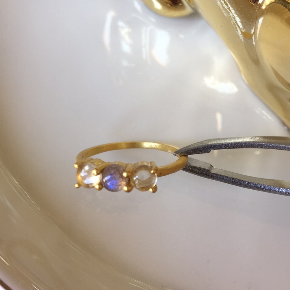 Gold over silver 3 labradorite ring - Picture 2 of 5